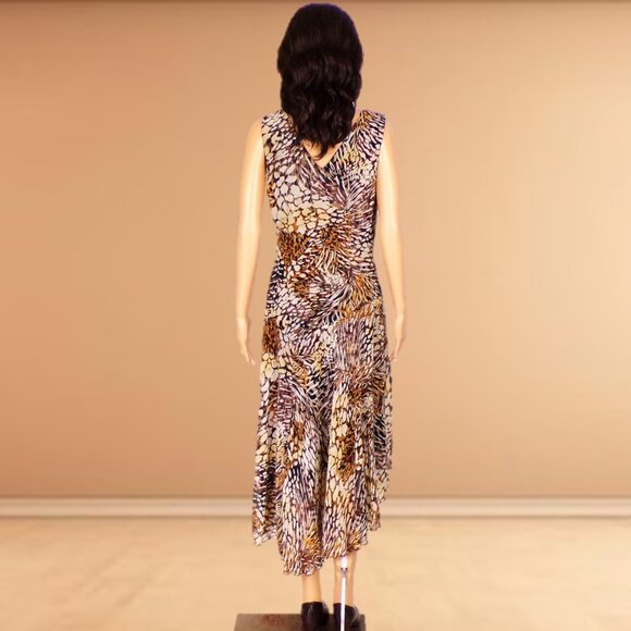 CHRIS McLAUGHLIN size 10 silk-like earth-tone sleeveless fit/flare maxi dress - Picture 5 of 11